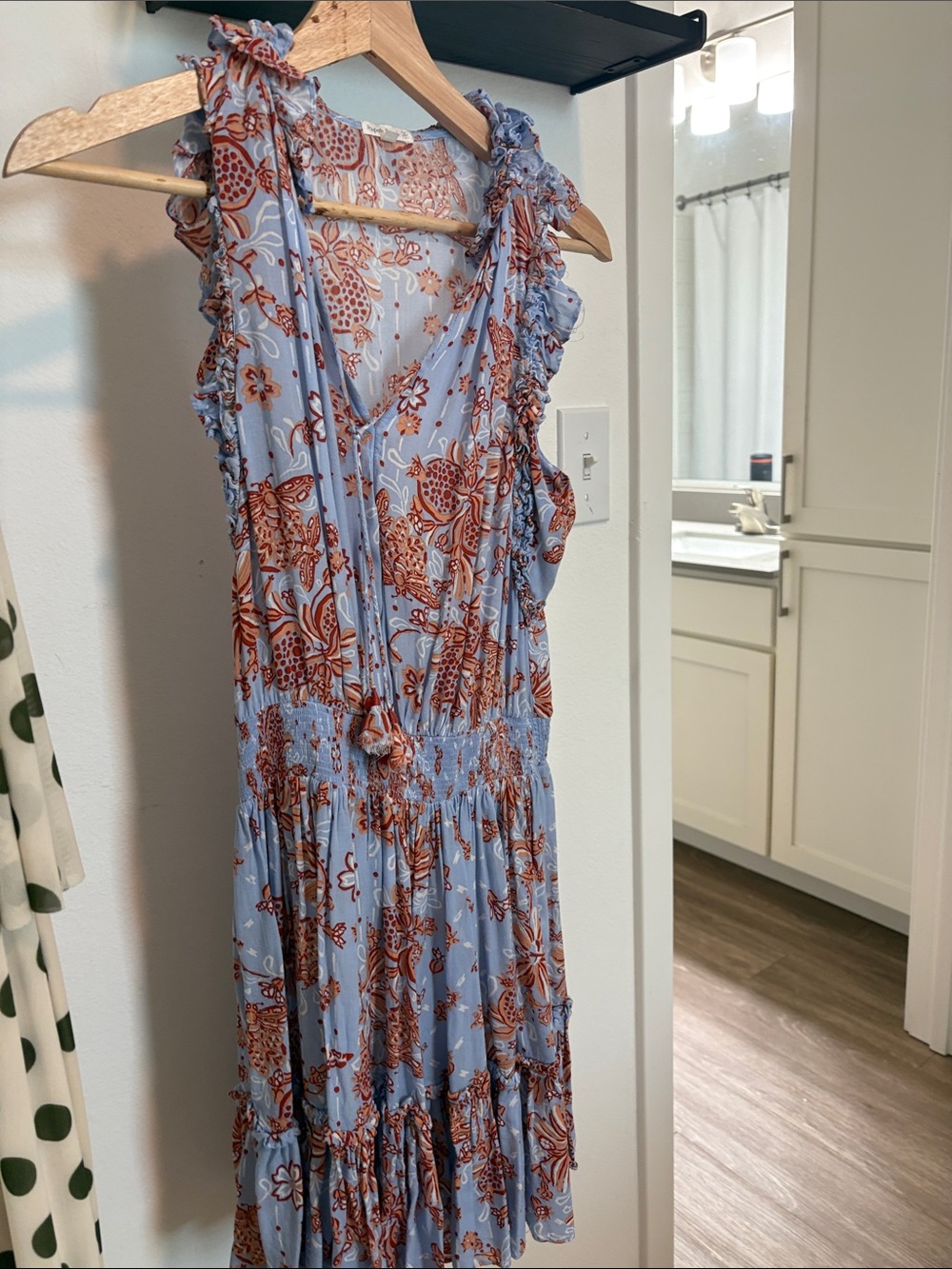 Sleeveless Blue Floral Ruffle Tiered Dress